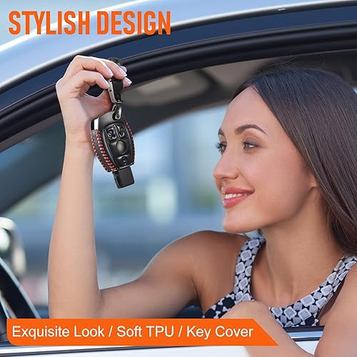 Miniatura 7 de Slohif Accesorios para llavero Benz para Mercedes A C E S Class GLK CLA GLA GLC GLE CLS SLK AMG E260l C200l 3 botones funda de cuero  anillo en D