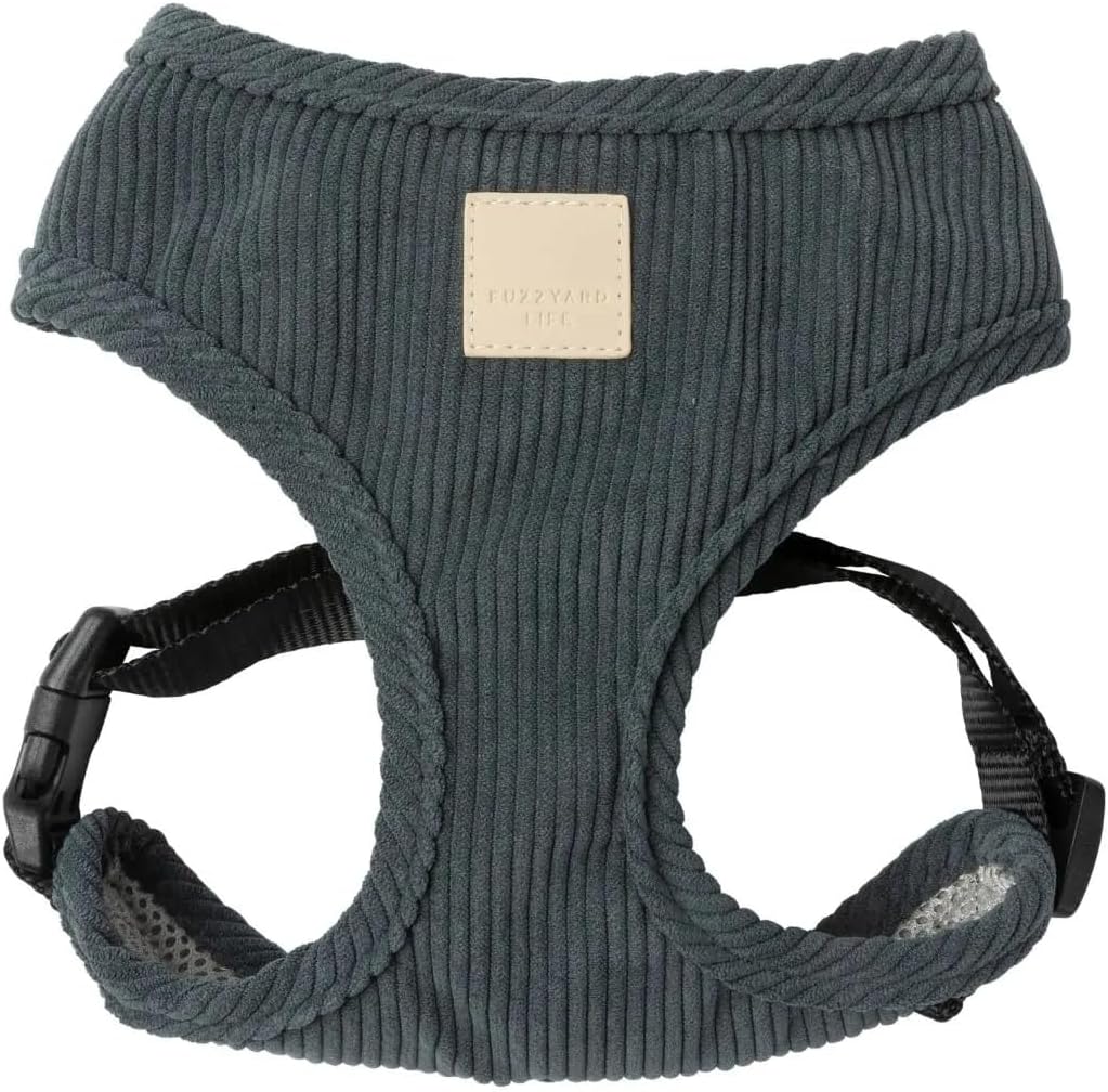 FuzzYard Life Corduroy Adjustable Dog Harness Solid Color (French Blue, Large)