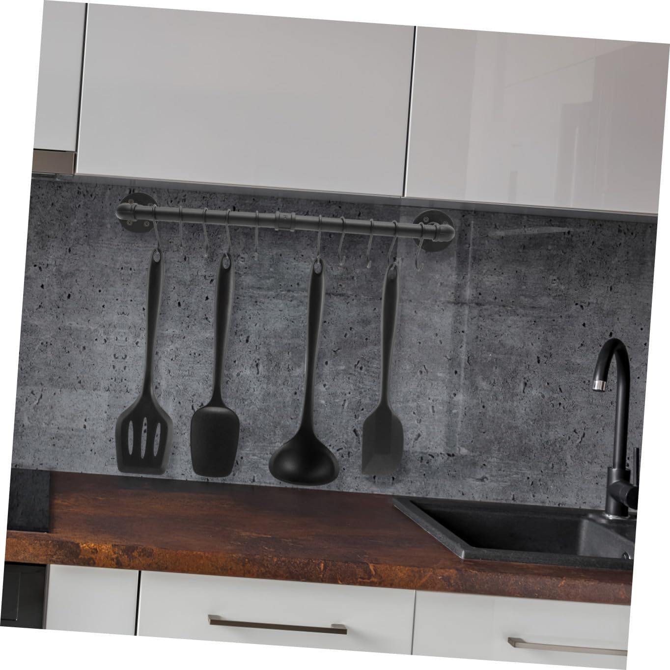 Wall Mounted Pot and Pan Rack with Hooks, Industrial Kitchen Rail 13x60cm, Steel Hanging Pot Organizer for Cooking Utensils Storage