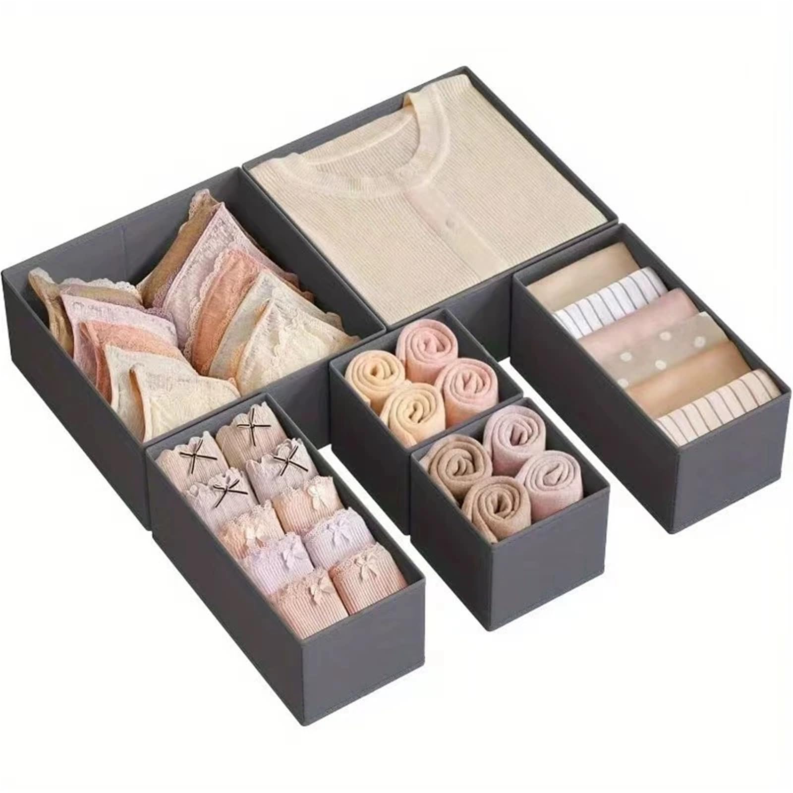 Generisch Schubladenorganizer Schubladenorganizer, Kleiderboxen, Stoff-Schrank- und Aufbewahrungsfächer for Kleidung, Socken Unterwäsche(6pcs grey)