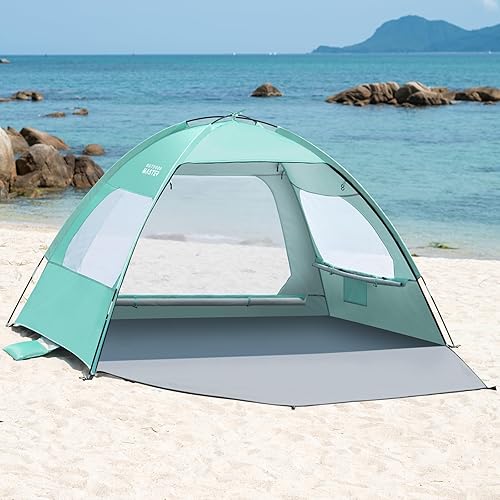 Miniatura 10 de OutdoorMaster Tienda de campaña de playa para 3/4/6/8 personas, refugio de sombra solar fácil de instalar, toldo portátil con protección UV UPF 50+,