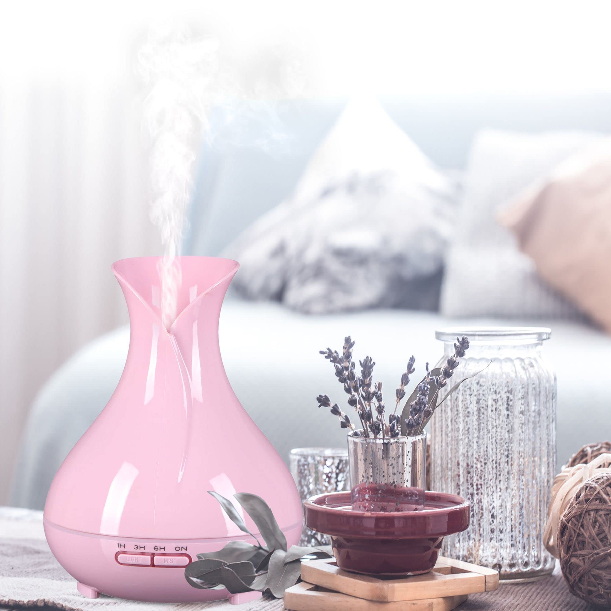 Vulcan Difusor Aroma Madera Rosa 350ml Humidificador Ultrasónico para Humidificación y Fragancia de Hogar, Dormitorio, Oficina Aromaterapia para Aceites Esenciales