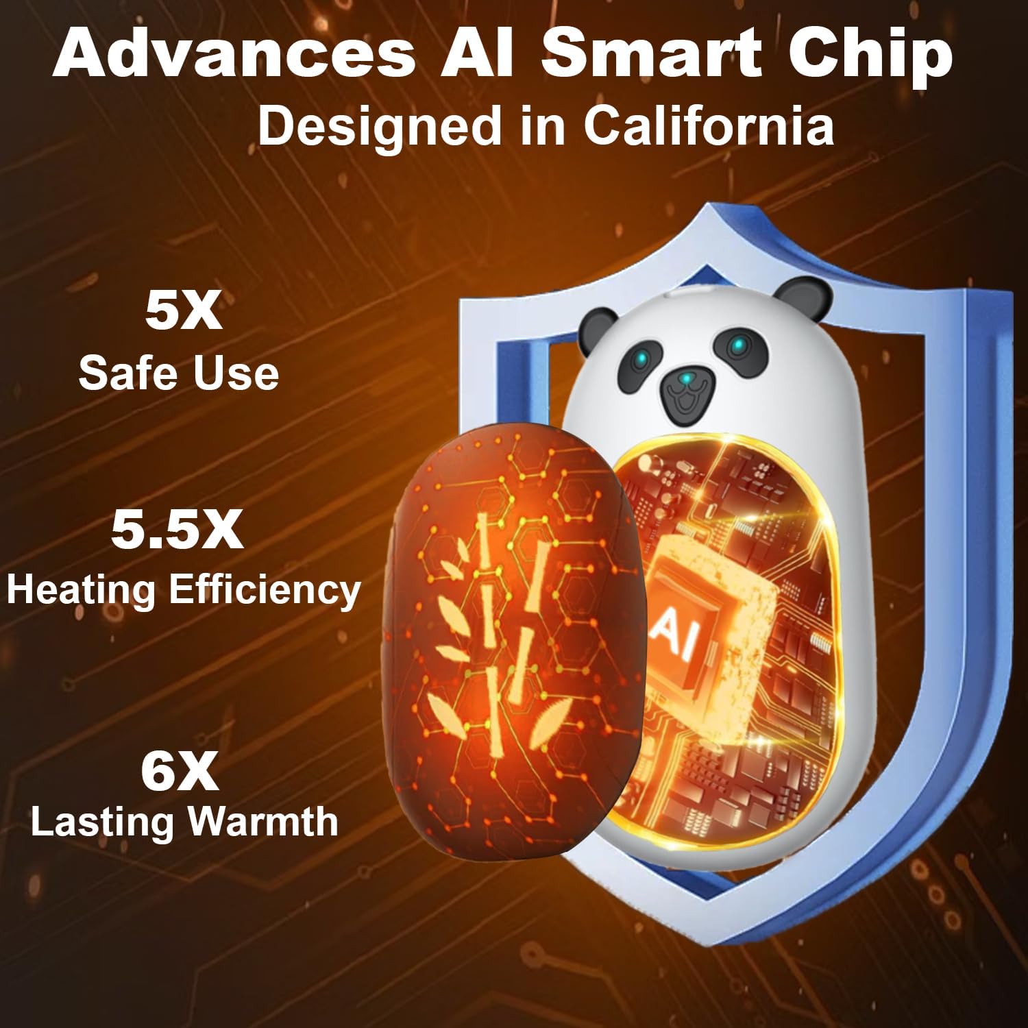 ‎Hand Warmers 2 Pack,Hand Warmers Rechargeable 6000mAh 20Hrs Long Safe Heat AI Smart Chips,Portable Pocket Heater,Gifts for Birthday,Outdoor,Golf,Hunting,Camping Accessories - Image 5