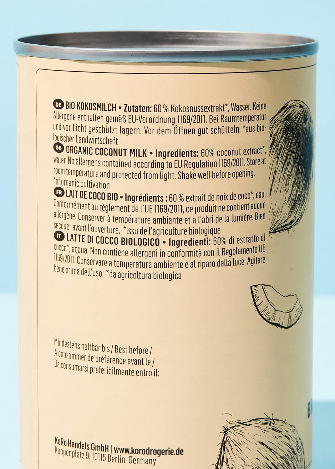 KoRo - Latte di cocco bio 12 x 400 ml - Estratto di cocco - Gusto aromatico - Versatile - Per curry, contorni o per dolci