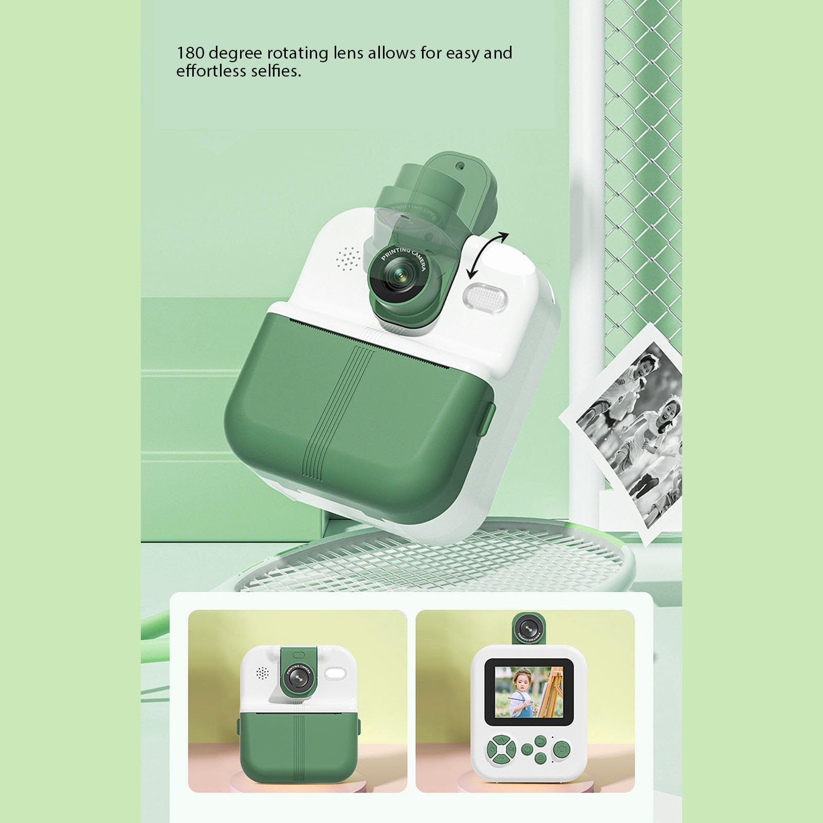 Fotocamera a Stampa Istantanea, Fotocamere Digitali per Foto a Stampa Istantanea HD da 48 MP, Fotocamera Istantanea per Selfie con Schermo IPS da 2,4 Pollici con Obiettivo (verde