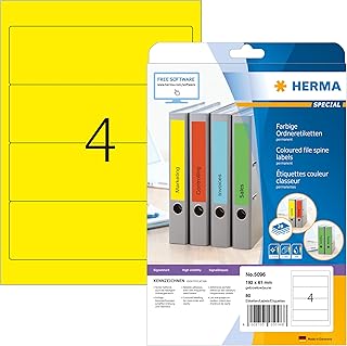 HERMA 5096 Etiquetas autoadhesivas para lomo, 4 etiquetas por hoja A4, 640 hojas, 192 x 61 mm, 2560 etiquetas, etiquetas adhesivas para impresora láser y de inyección de tinta, color amarillo