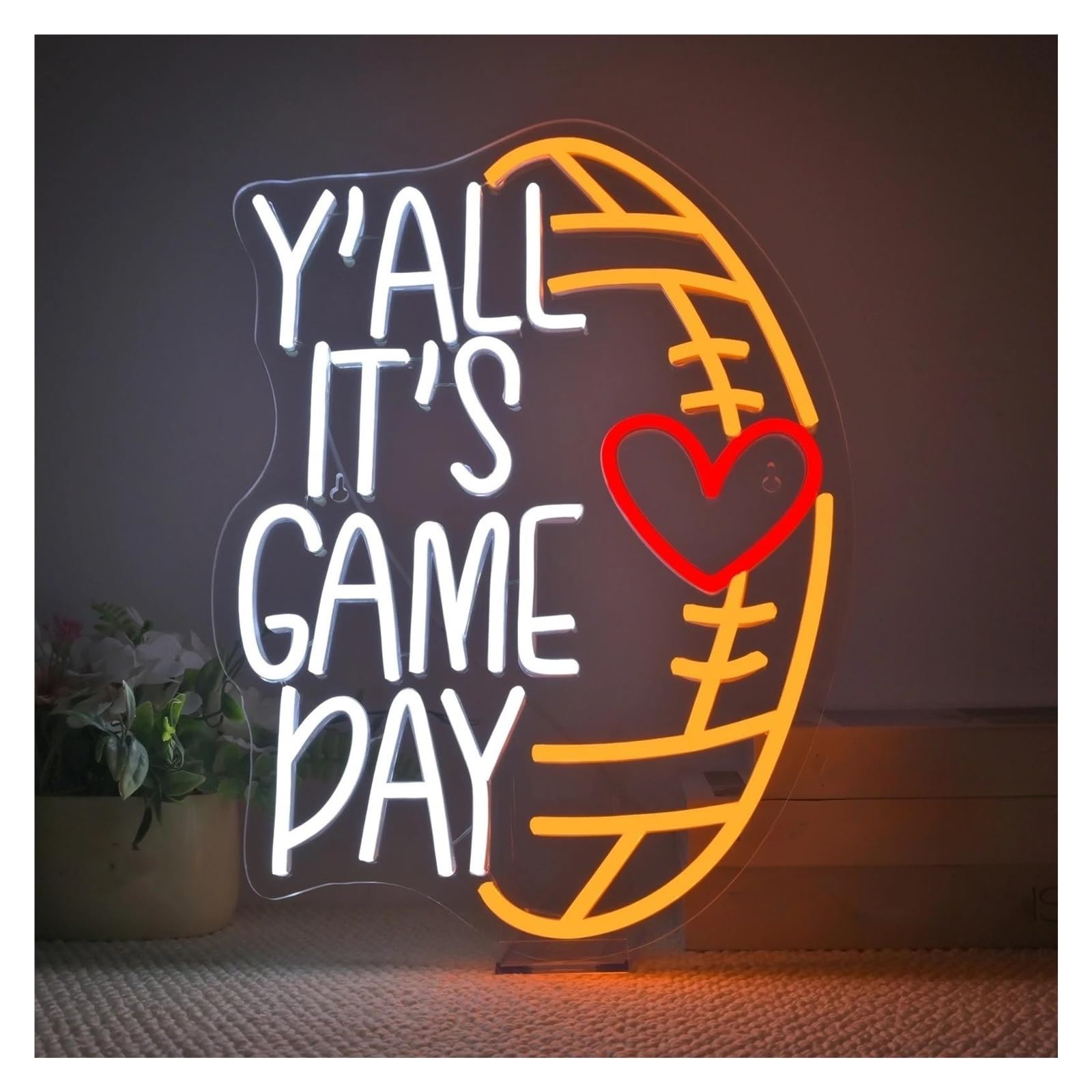 Scritta luminosa Insegna Al Neon A Dimmerabile Y'ALL IT'S GAME DAY Per Casa, Feste, Ufficio, Camera Da Letto, Decorazione Da Parete Per Amanti Del Calcio, 42cmx31cm