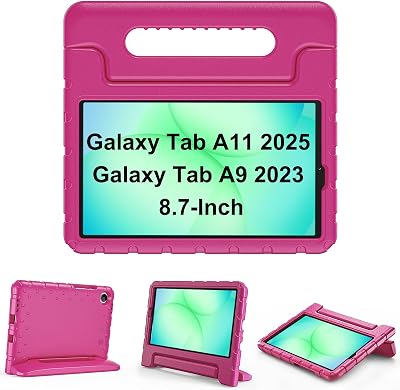 ProCase Kids Case for 8.7 Inch 2025 Galaxy Tab A11/ Tab A9 2023, Shockproof Cover with Handle Stand Lightweight Kids Friendly Protective Case -Magenta