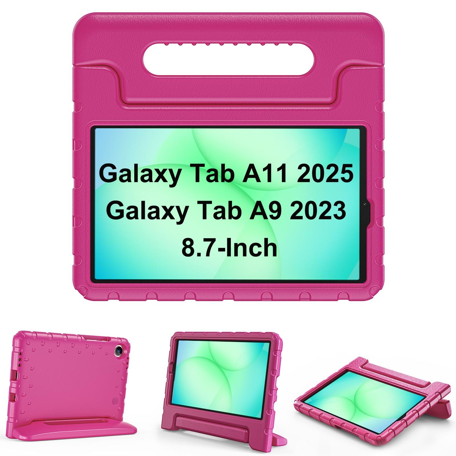 ProCase Kids Case for 8.7 Inch 2025 Galaxy Tab A11/ Tab A9 2023, Shockproof Cover with Handle Stand Lightweight Kids Friendly Protective Case -Magenta