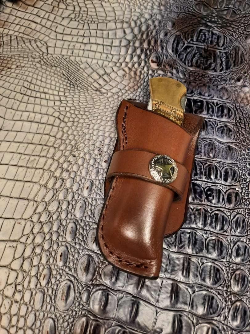 Custom Leather Knife Sheath for Buck 110 Knife, Folding Pocket Knife Holder in Brown, Knife Holder Only