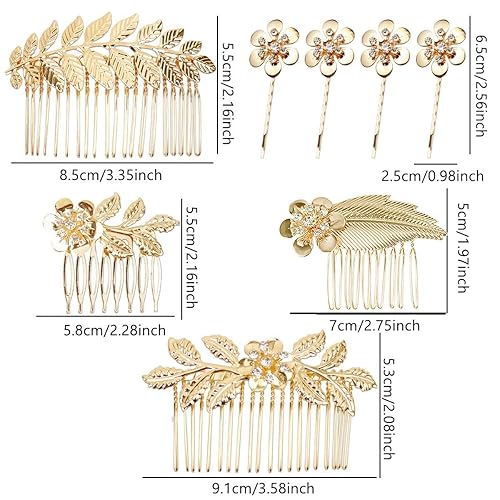 Miniatura 10 de 6 peines laterales de hojas con diamantes de imitación dorados con dientes, accesorios para el cabello para mujeres, niñas, novias, damas de honor