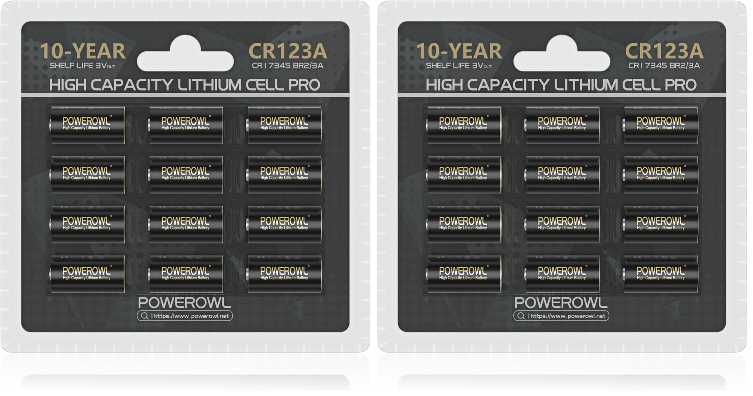 POWEROWL CR123A 3V Lithium Battery 12 Count, High Capacity 123A 123 C123 Batteries, Long-Lasting Power (Pack of 2)