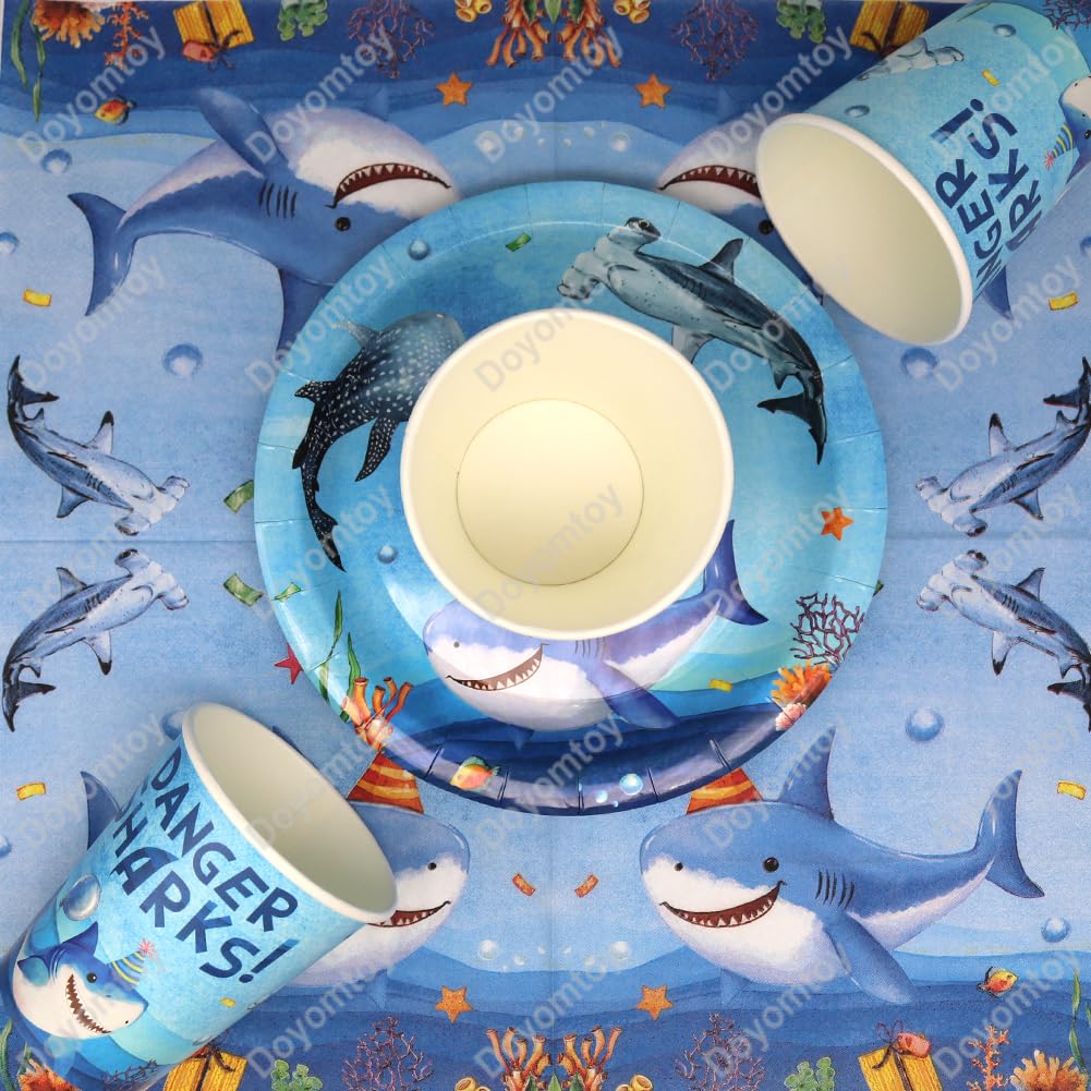 Stoviglie per Feste Squalo,Doyomtoy Animali Oceanici Compleanno Squali Decorazioni Ocean Sea Piatti di Compleanno, Tazze, Tovaglioli per Bambini Compleanno Favors 20 Ospiti