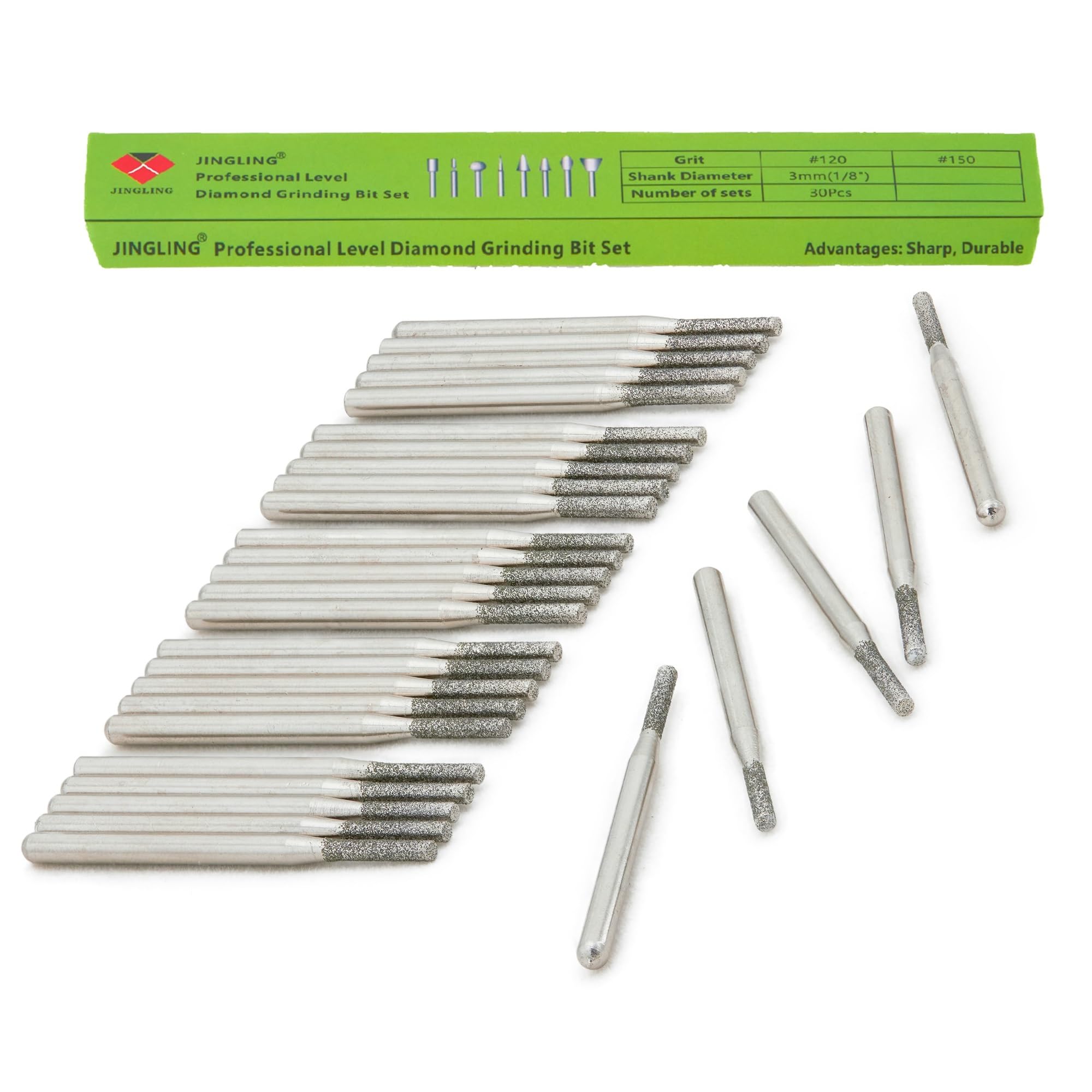 JINGLING 2mm Diamond Drill Bits for Stone Ceramic Glass 1/8" Shank Lapidary Supplies Kit Jewelry Making Tool for Dremel Pack of 30Pcs — image 1