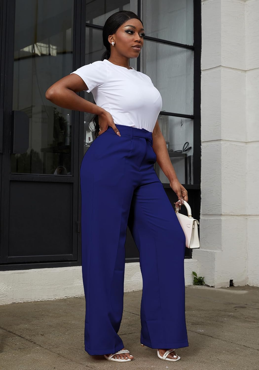 LKOUS Women's High Waisted Straight Wide Leg Dress Pants Stretchy Work Trousers with Pockets Business Casual - Image 7