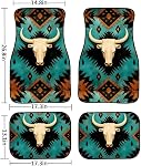 Showudesigns Western Deer Crâne Head Car tapis de plancher Aztec Auto Tapis de pied intérieur pour les femmes Hommes Tapis Non-dérapant tapis de sol en caoutchouc Universal Fit 4-Piece Tous les temps Turquoise, 24328ZGP04002