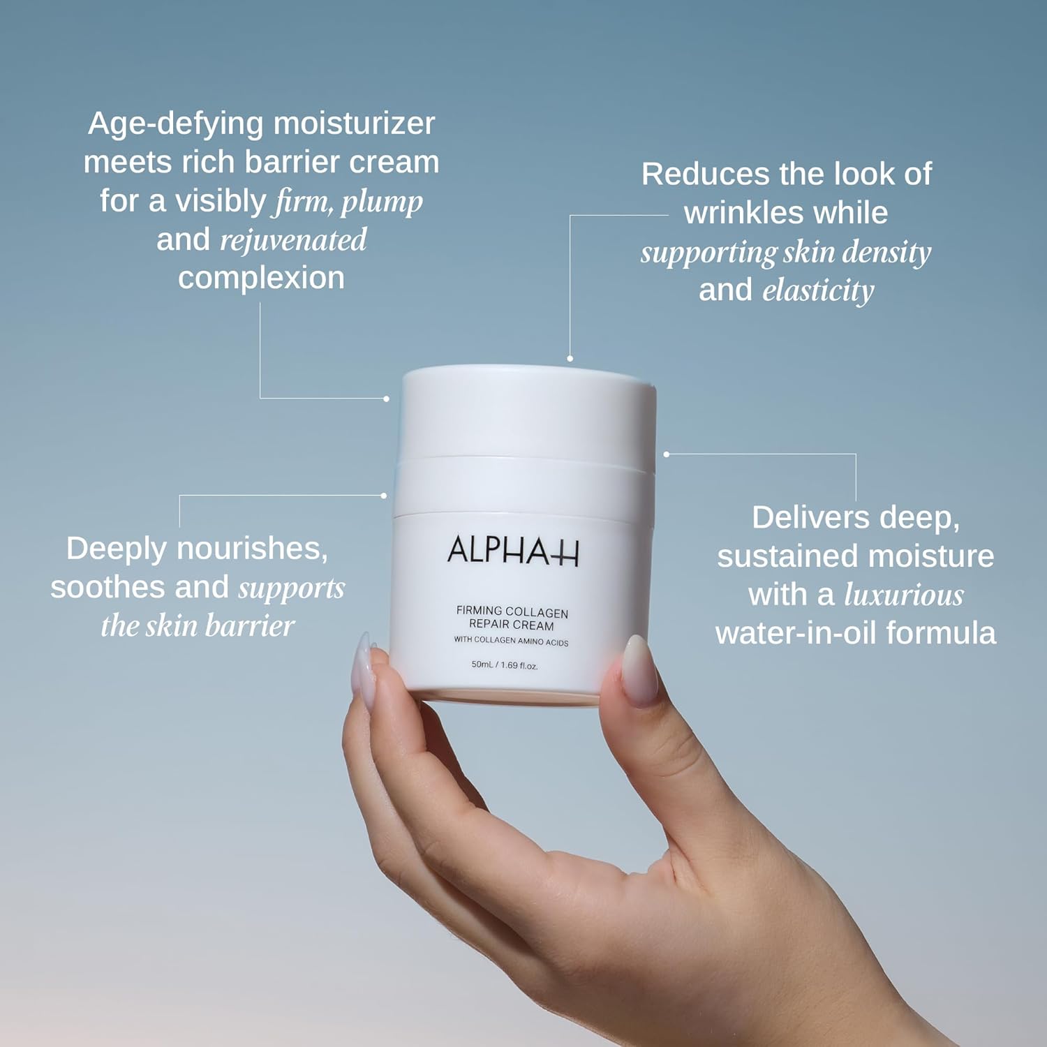 Alpha-H Firming Collagen Repair Face Cream 50ml – Barrier Support Moisturizer for Dry, Dehydrated Skin – Smooths Fine Lines & Boosts Elasticity