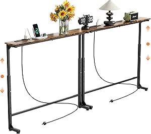 GRLEAF 2 Pack Adjustable Height Narrow Console Table with Power Outlets, 78.7
