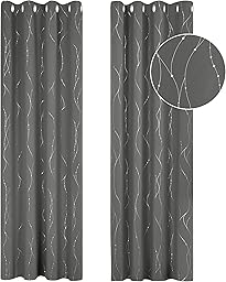 Deconovo Decorative Silver Dotted Line Foil Printed Blackout Curtains Thermal Insulated Curtains Eyelet Curtains for Baby Nursery 52 x 54 Inch Light Grey 2 Panels