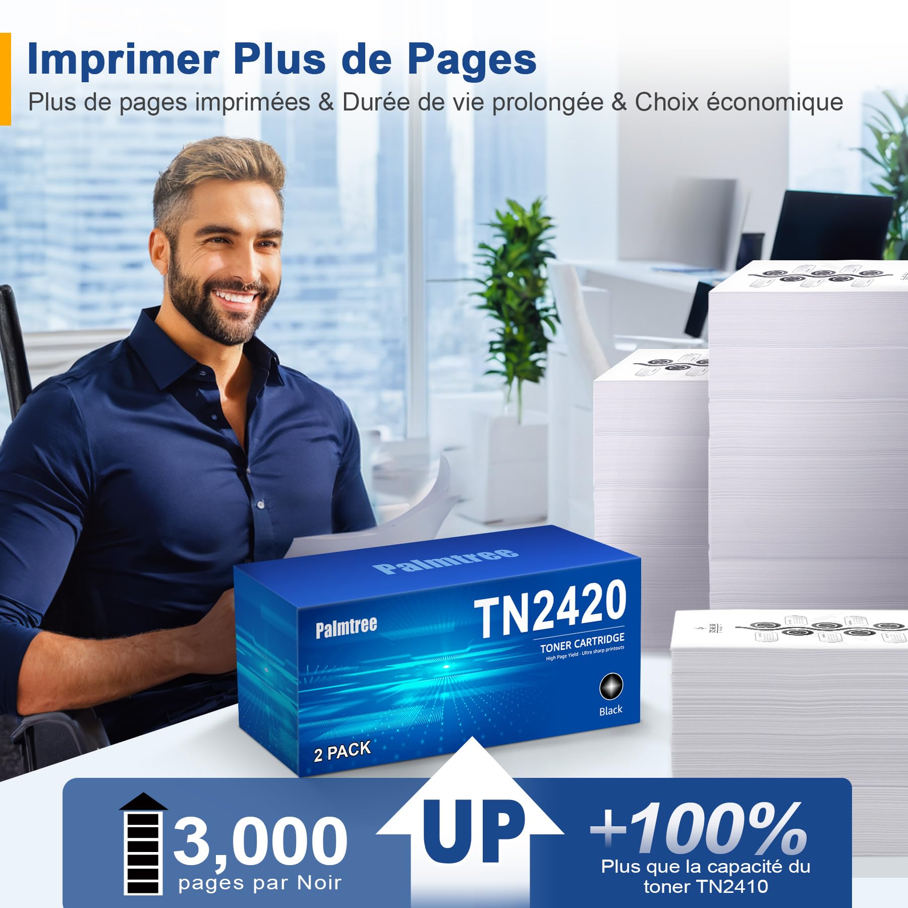 Palmtree Compatible Toner TN2420 Toner Brother DCP-L2530DW Toner Brother HL-L2350DW Toner MFC L2710DW TN2410 TN 2420 TN-2420 DCP L2530DW MFC-L2710DW MFC-L2750DW DCP-L2510D (2 Noir)