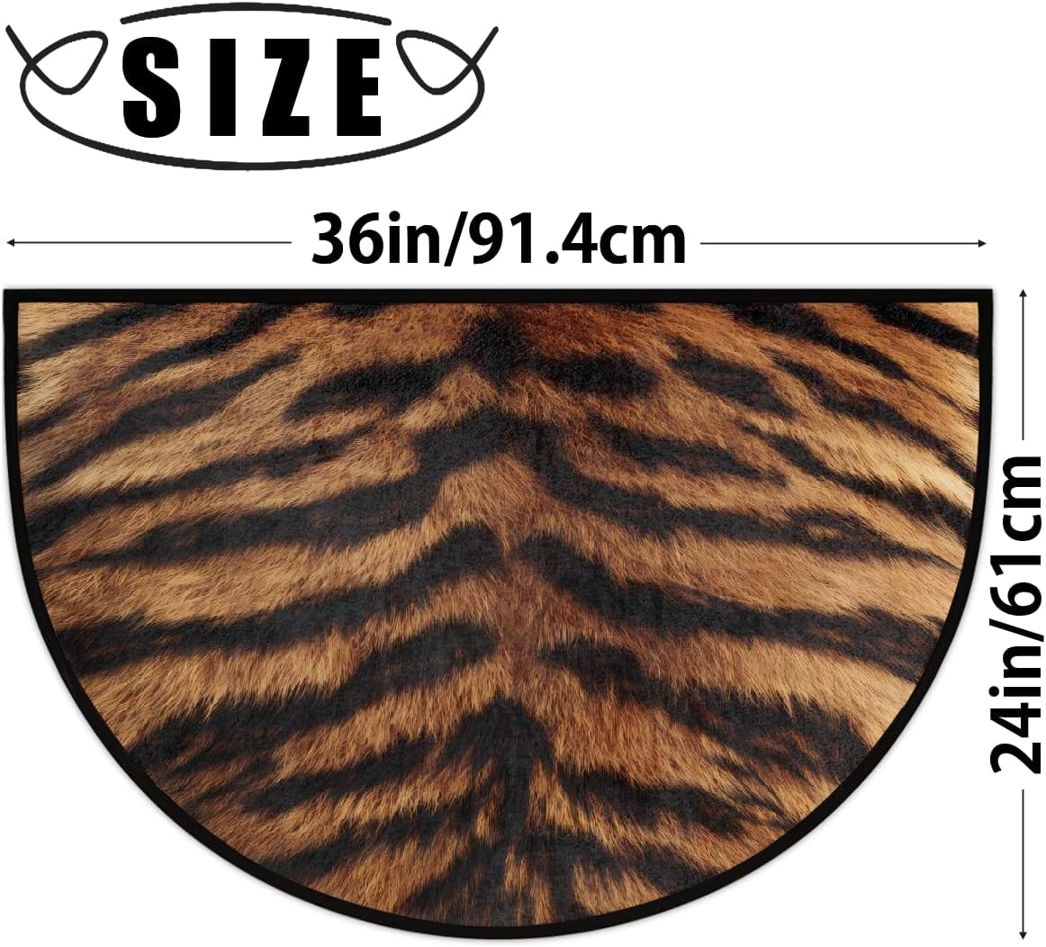 Vintage Tiger Print Half Round Door Mat Indoor Entrance, Animal Skin Print Non Slip Absorbent Doormats, 24 x 36 Wear Resistant Semi Circle Floor Mats Area Rugs for Home Kitchen Patio