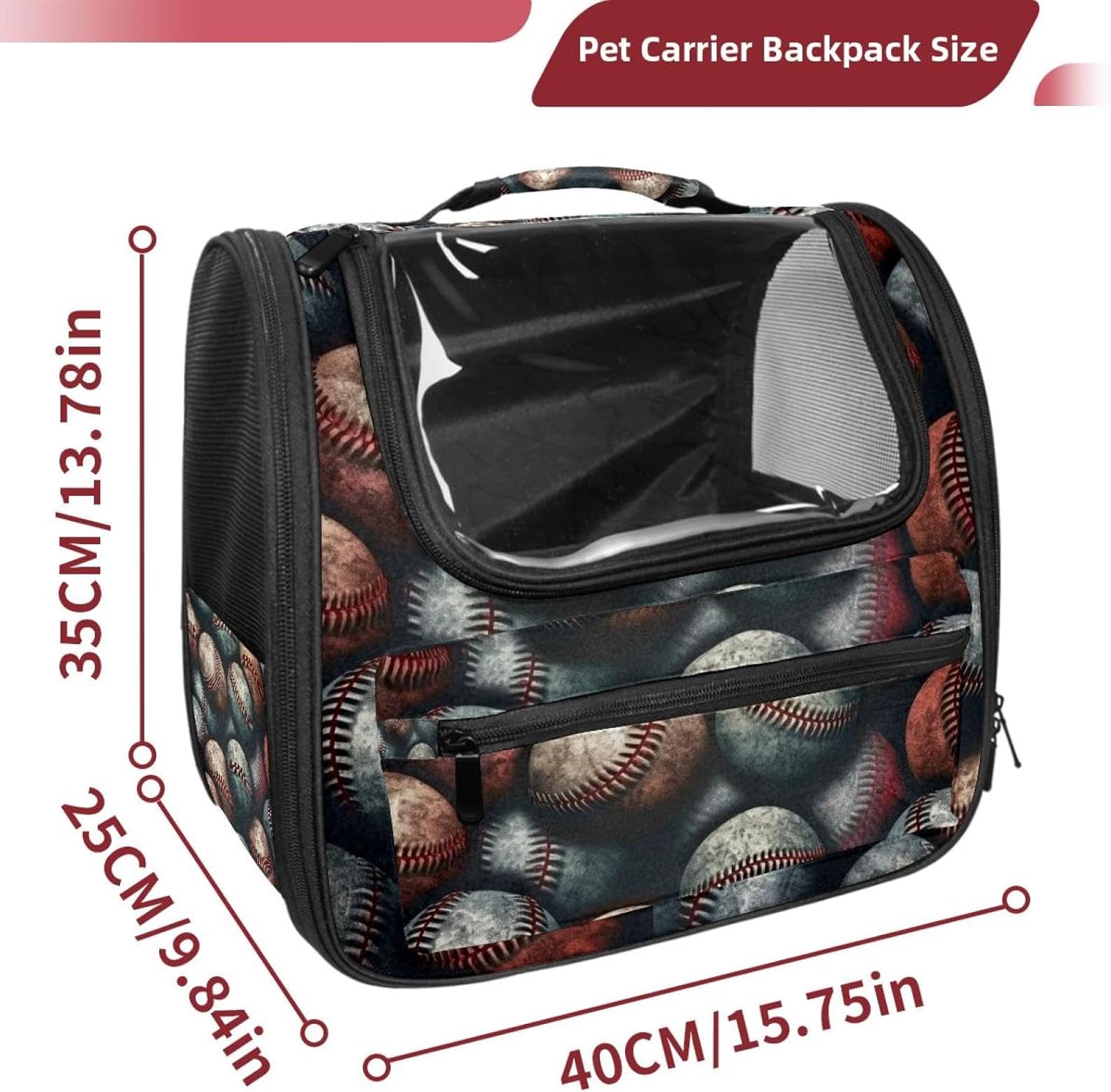 Portable Travel pet Backpack Carrier Hamster Bag Small Dog cat Carrier Breathable Hang Bag, Baseball Ball Background