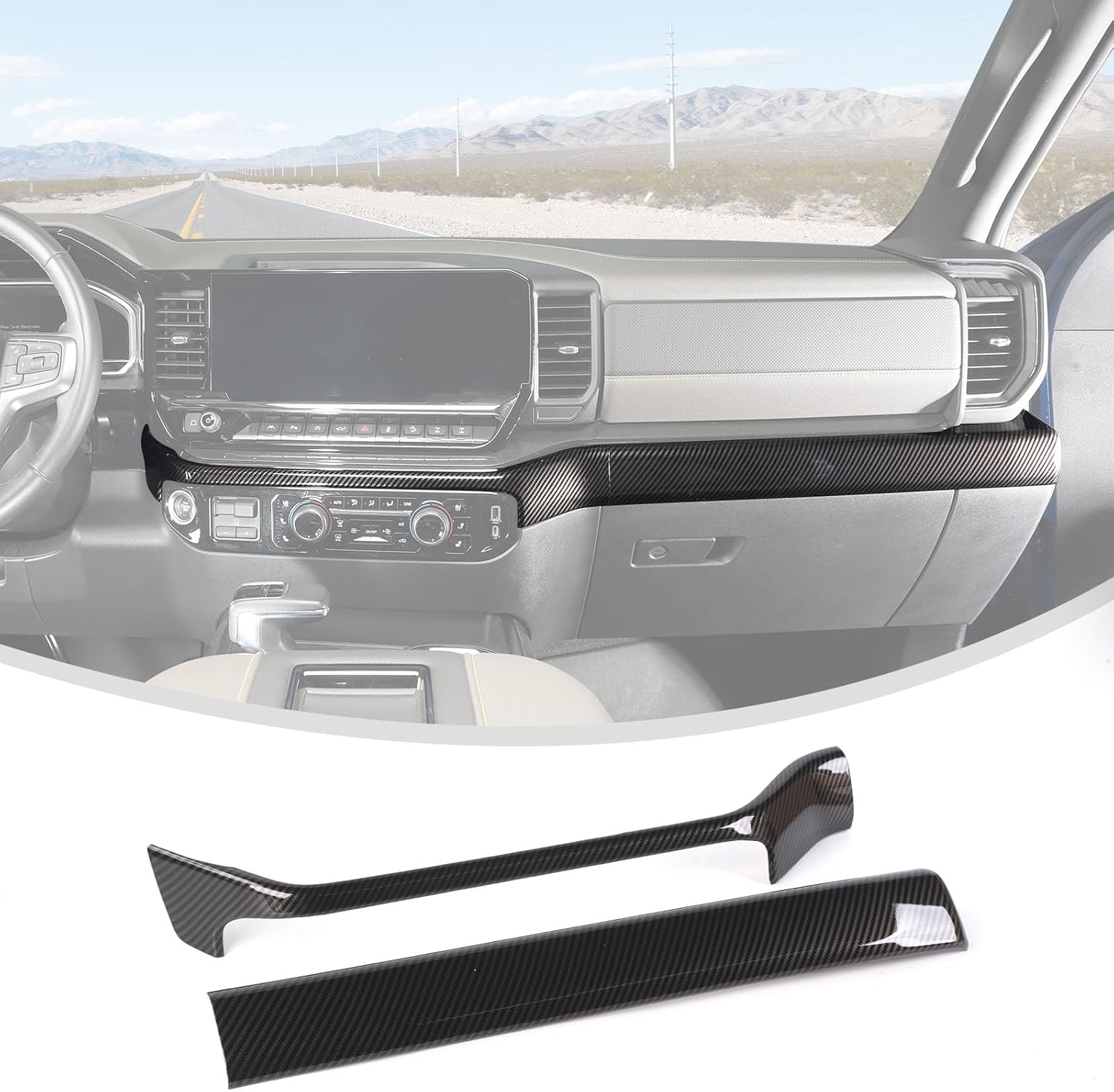 Linskip Climate Controls Panel Molding Covers Compatible with Chevolet Silverado 2022 2023 2024, Glove Box Upper Trims for Silverado 1500 Interior Accessories(Dark Wood Grain)