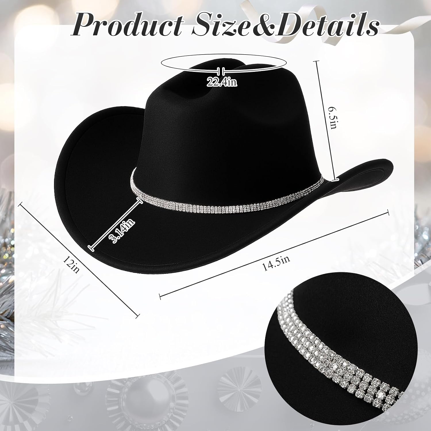 Chicingyou 7 Pcs Cowgirl Outfit for Women Rhinestone Cowboy Hat Silver Bling Choker Necklace Hoop Dangle Earring Tank Top