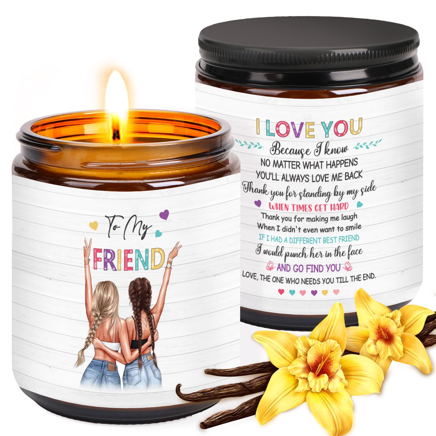 Friendship Gifts for Women Best Friend, 7OZ Vanilla Scented Aromatherapy Soy Wax Candles Gifts for Women Friend, Ladies Birthday Present Get Well Soon Gifts for Women Best Friends Bestie Sister BFF