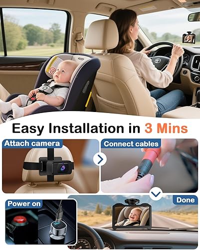 Miniatura 3 de Cámara de bebé de coche de 7 pulgadas para asiento Cámara trasera HD 1080P para asiento trasero, fácil configuración, pantalla antirreflejo,