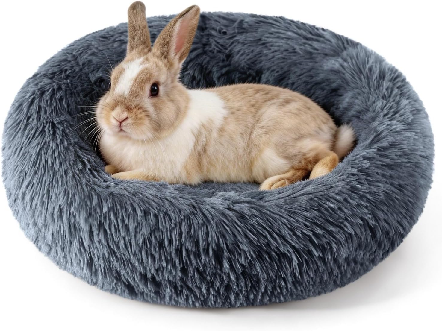 Rabbit Bed, Long Plush Donut Shaped Washable Bunny Hideout Soft Pet Bedding Mat for Guinea Pig, Kitten, Chihuahua & Small Pets for Snuggling Resting - Gray