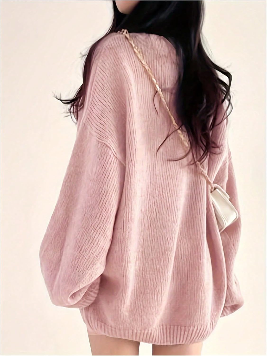 Women's V Neck Long Sleeve Sweaters Pullover Knitted Sweater Oversized Jumpers - Image 2