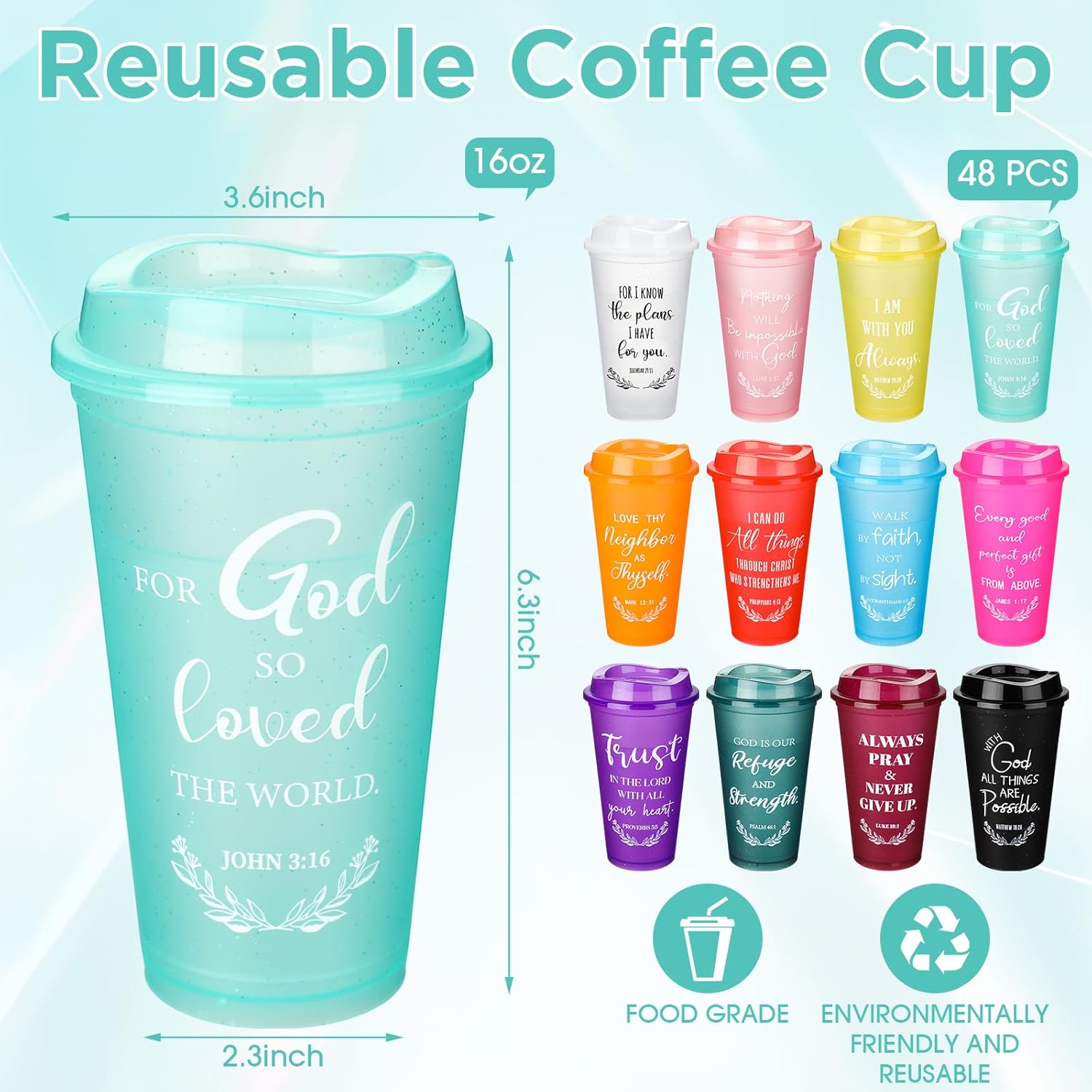 Skylety 72 Pcs Christian Christmas Tumblers Bulk Gifts for Women Men Plastic Coffee Cups Church Mugs with Lids and Straw Bible Verse 16 oz Religious Gifts Coworkers Employees Mugs (Multicolor) - Image 2