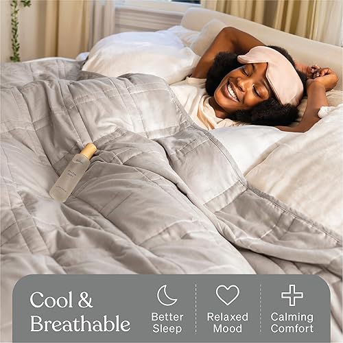 Miniatura 7 de Baloo - Manta pesada para adultos 12 lb (42"x72"), color Silver Sage 100% algodón Lavable a máquina y apta para secadora Relleno