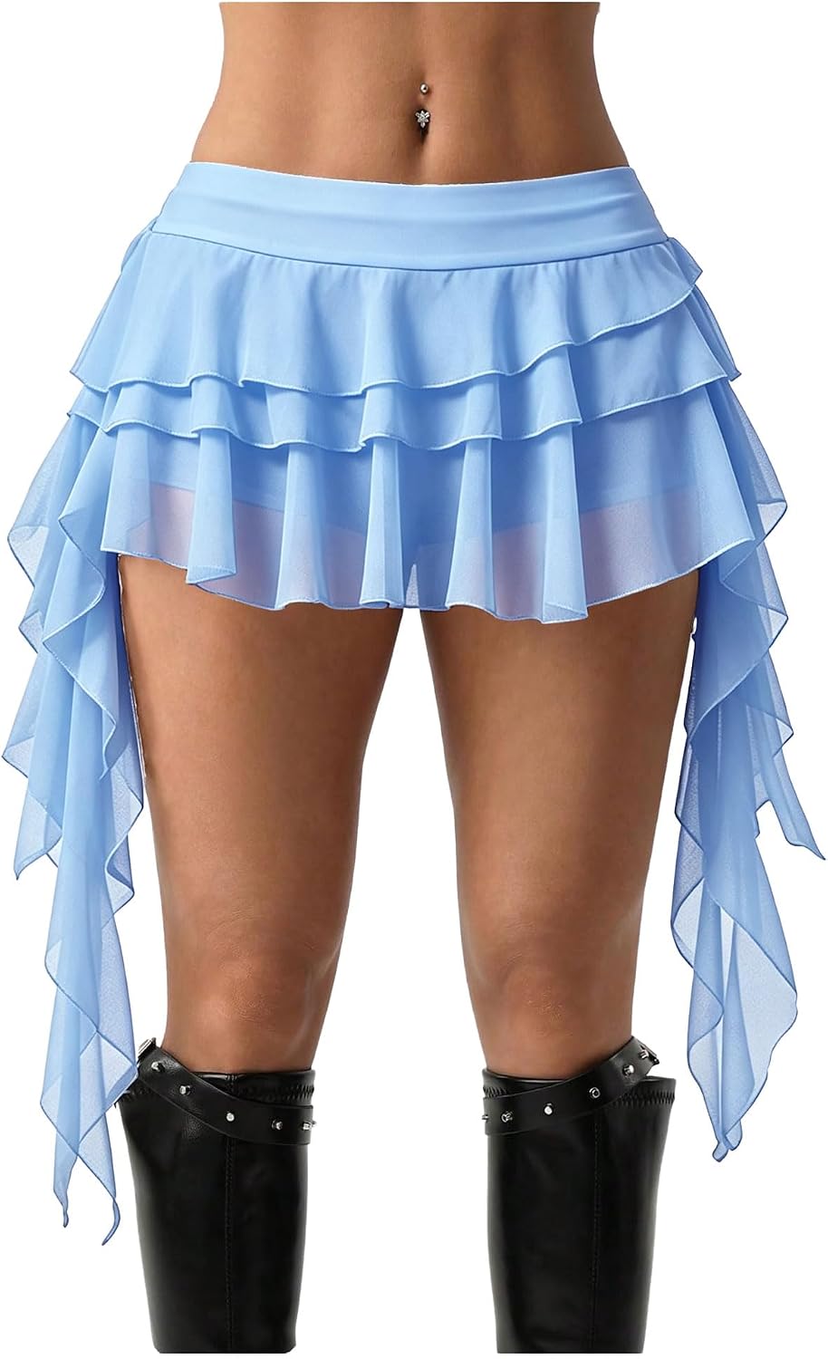 Women's Y2K Mini Skirt Ruffle Lace Mesh Asymmetrical Flowy Short Skort