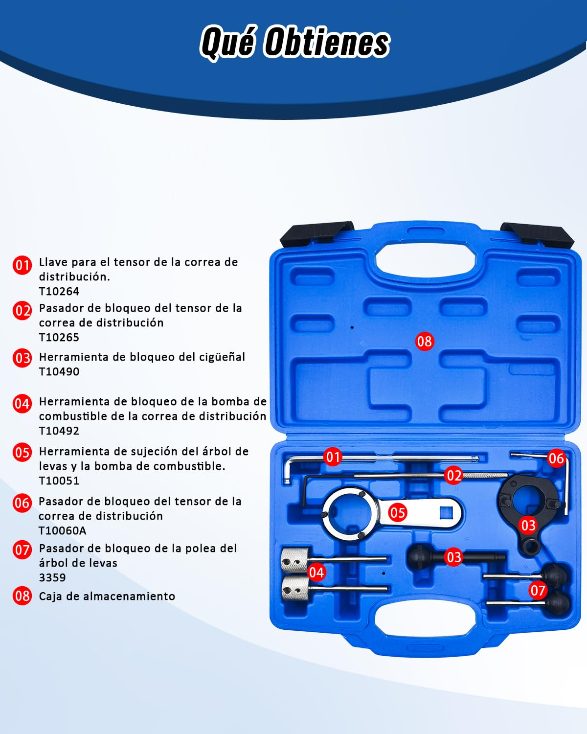 Herramientas de Ajuste del Motor Compatible con VW VAG Audi Seat Skoda 1.4 1.6 2.0 TDI CR, Juego Correa Distribución del árbol de levas Reemplaza T10264 T10265 T10490 T10492 T10051 T10060A