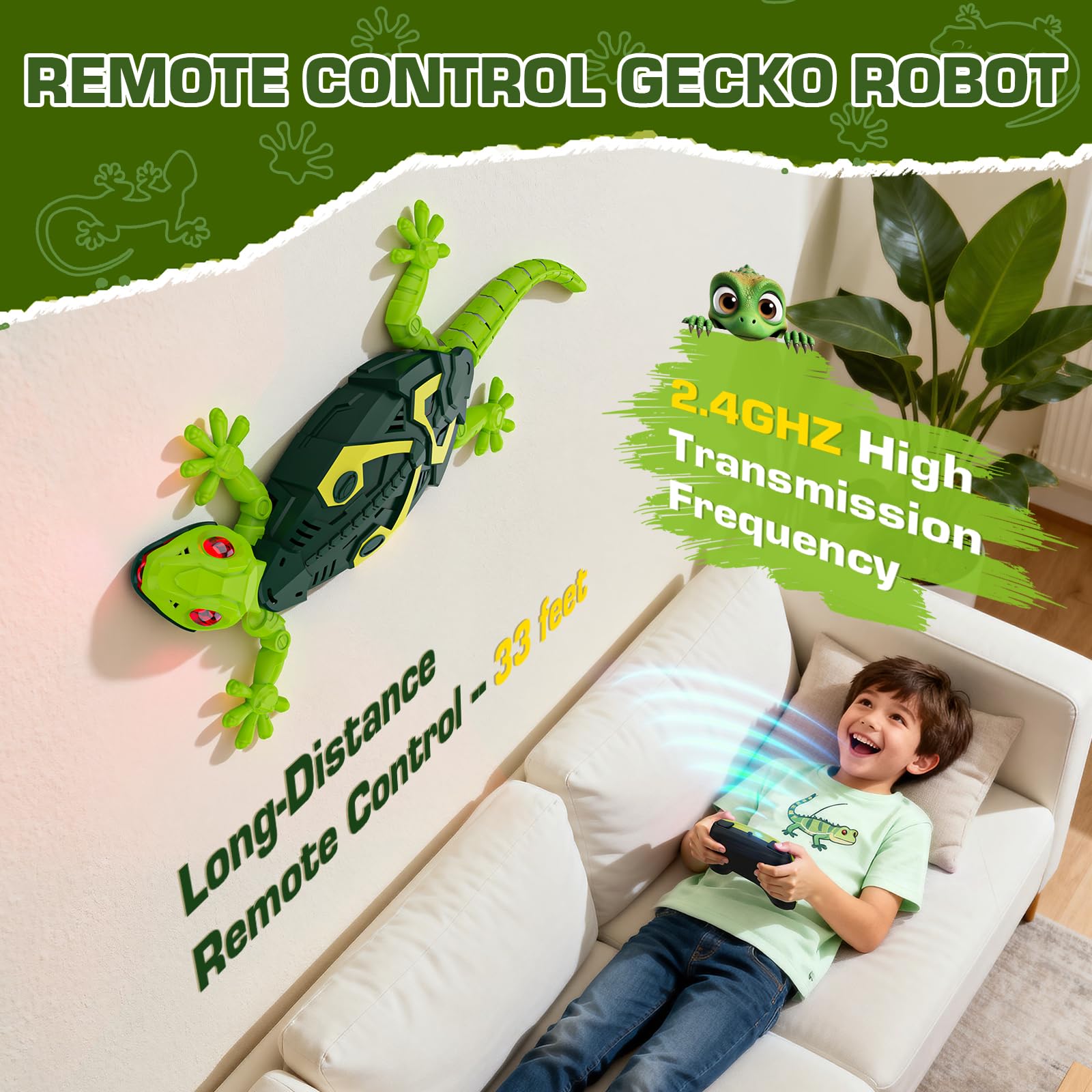 Gecko Trepador,Lagartija Teledirigida con Ojos LED,Lagarto Robot Juguetes,Control Remoto Lagarto Teledirigido de Pared con USB,Juguete Regalos para Niños de 3 a 9 años (Gecko-1)