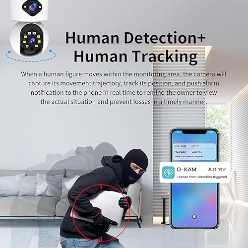 Miniatura 3 de EVERSECU Cámara interior de doble lente de 2K 3MP, cámara WiFi de 2.4 GHz con cable para bebé doméstico, detección de movimiento AI, seguimiento