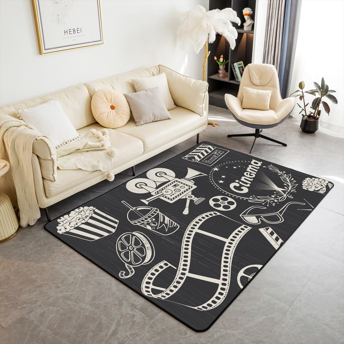 Tapis de salle de cinéma vintage Homewish 100x150 cm rétro antidérapant