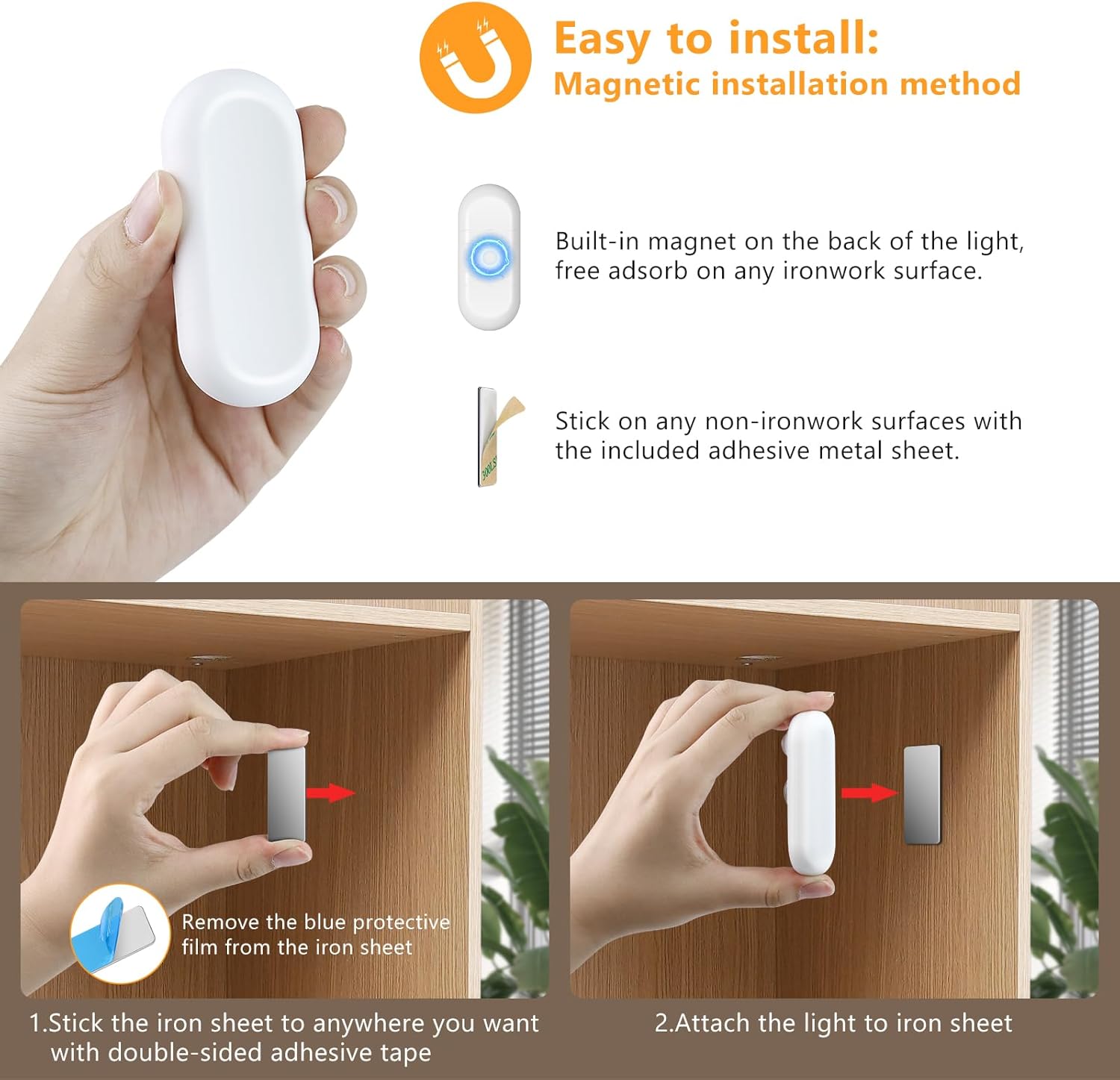 inShareplus LED Motion Sensor Puck Lights, Magnetic Under Cabinet Light Indoor, Small Rechargeable Night Light, Dimmable Sensor Lights for Closet, Stairs, Kitchen, Warm White (6 Pack)