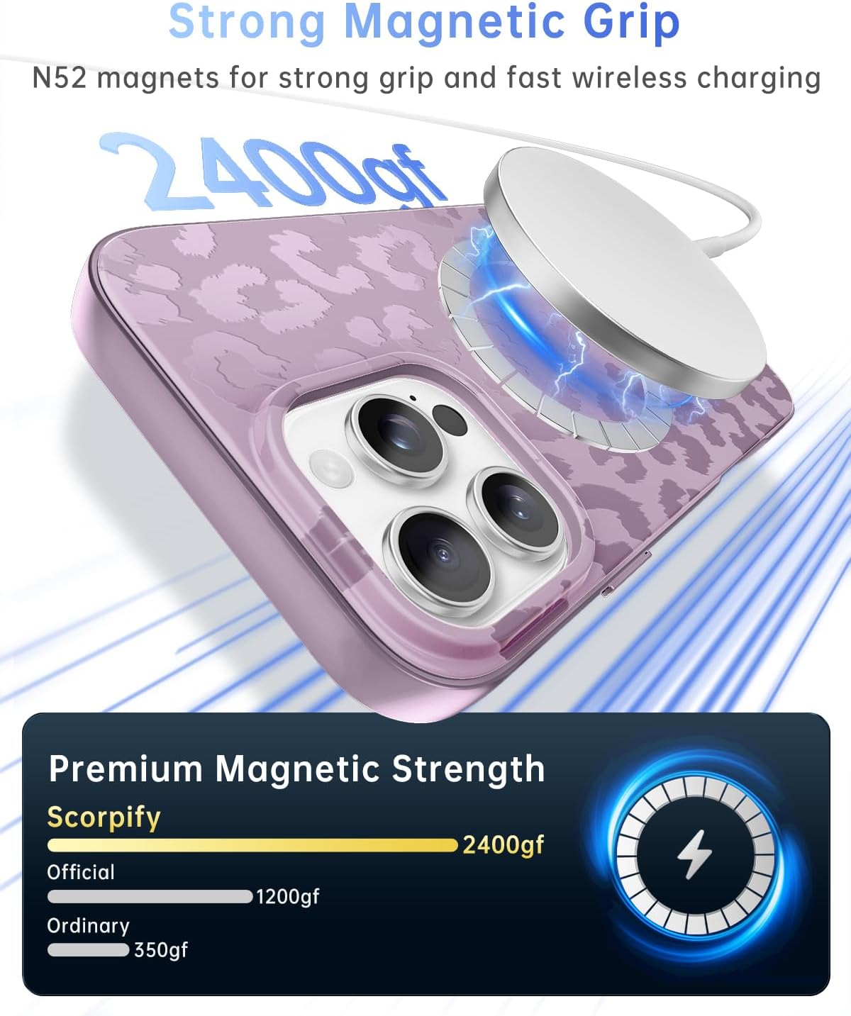 SCORPIFY for iPhone 16 Pro Case [Compatible with MagSafe] with Matte Lavender Leopard Cheetah Print Design, Cute Magnetic Phone Cover for Women Girls, Purple Neutral Aesthetic, Slim Bumper