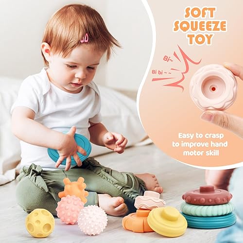 Miniatura 6 de Pink ToToo Juguetes para bebés de 6 a 12 meses Juguetes Montessori para bebés de 6 a 12 meses - Incl bloques de construcción apilables y juguetes