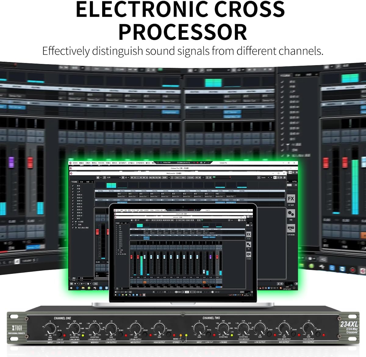XTUGA 2-Way Stereo / 4-Way Mono Audio Crossover – Professional Sound Processor with XLR I/O for PA Systems, Live Sound & Subwoofer Integration