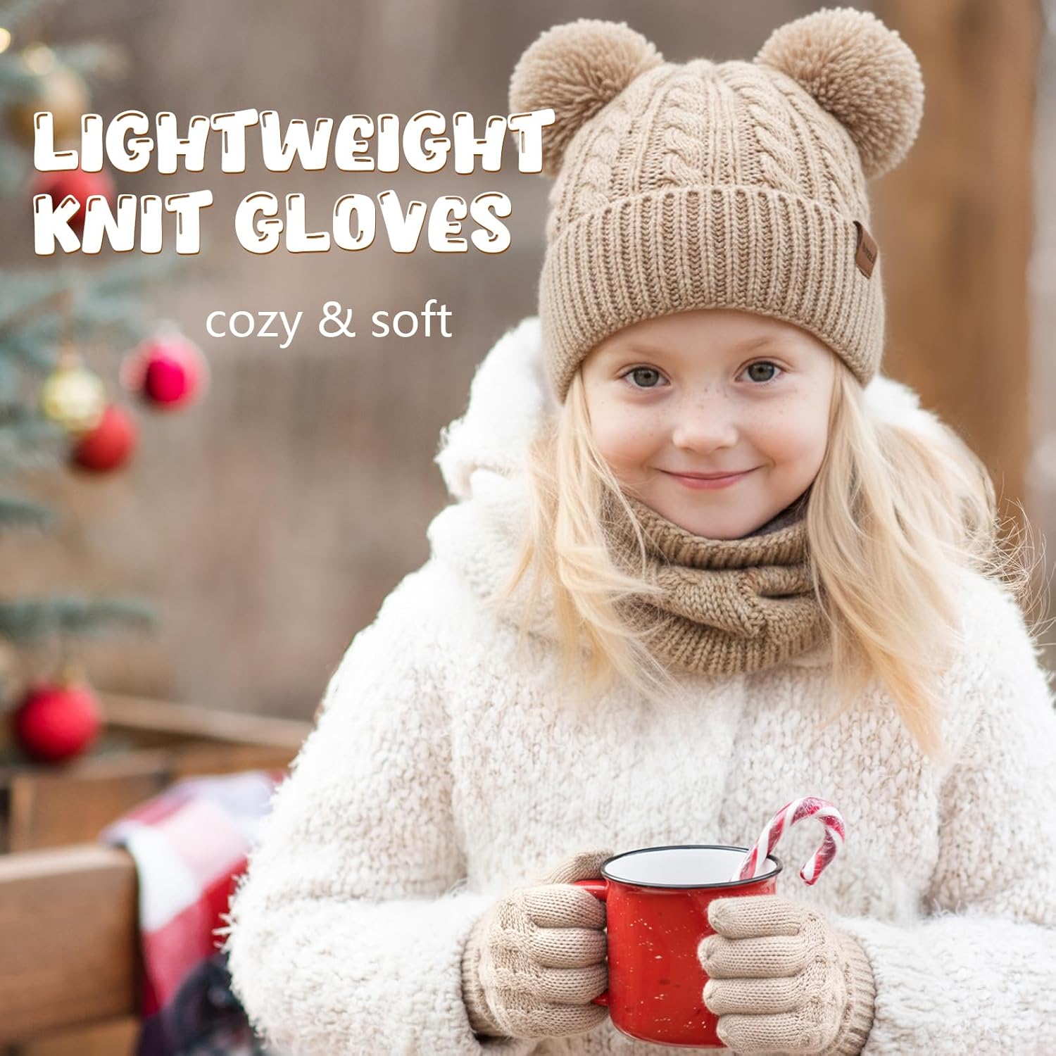 HONGTEYA Kids Winter Hat Gloves Scarf Set, Unisex Baby Kids Velvet Lined Neck Warmer With Earmuff for Boys Girls 3-15 - Image 5