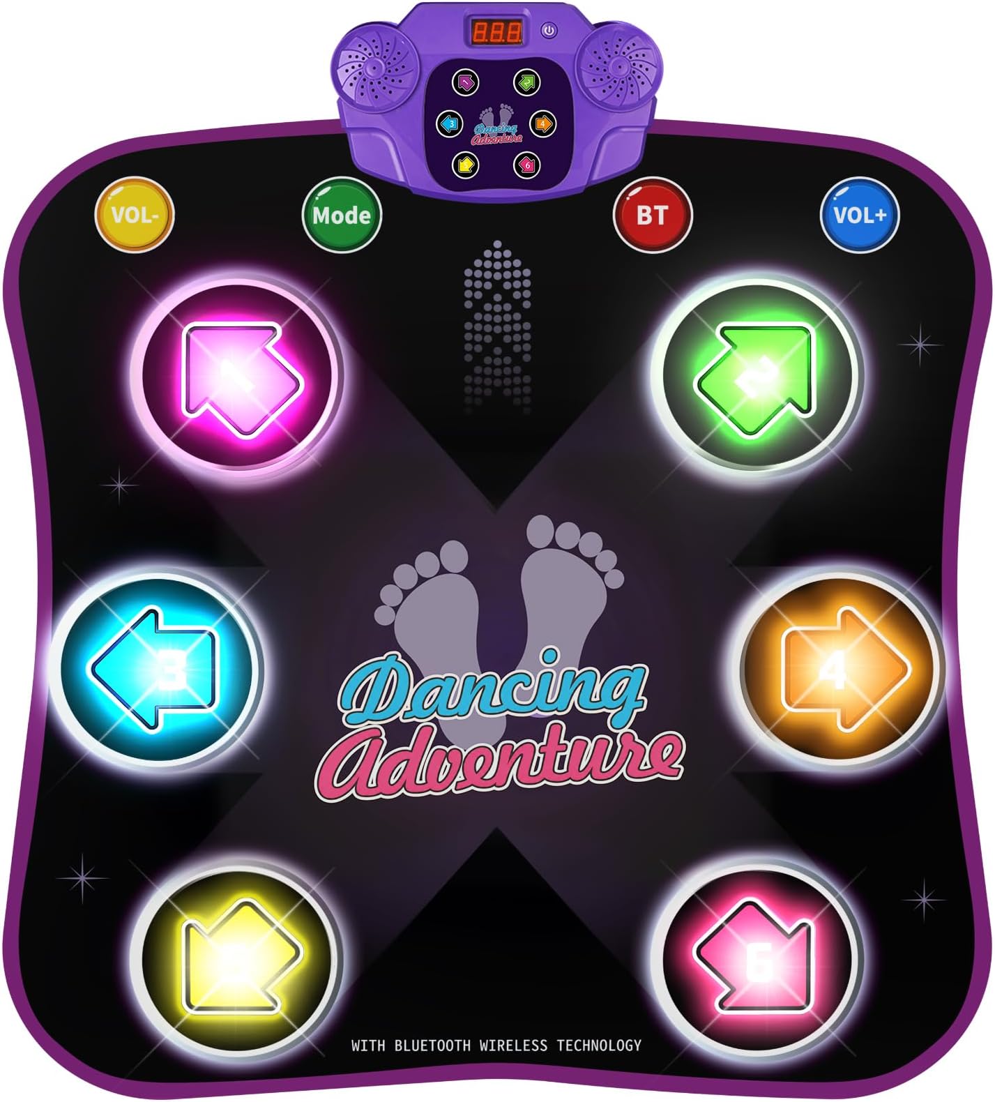 Flooyes Dance Mat Toys for 3-12 Year Old Kids, Electronic Dance Pad with Light-up 6-Button Wireless Bluetooth, Music Dance with 5 Game Modes, Birthday Toys Gifts for 3 4 5 6 7 8 9 10+ Year Old Girls