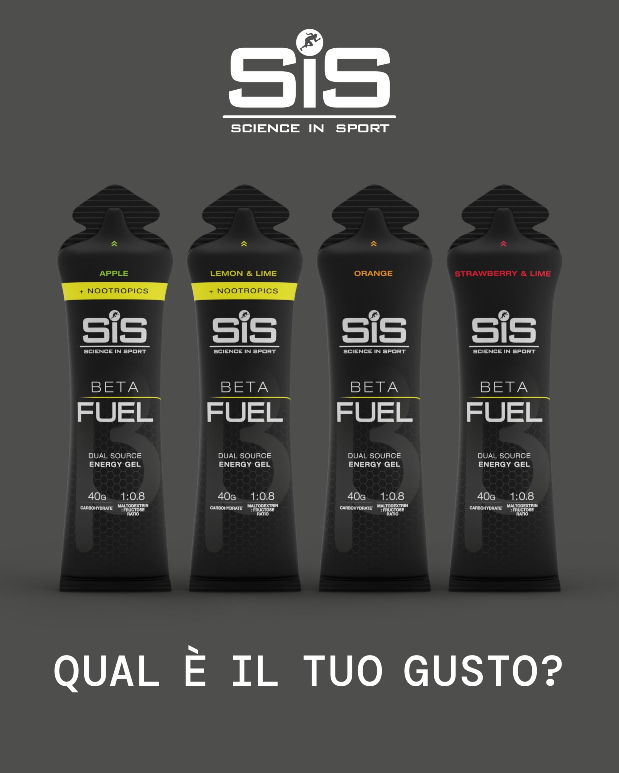 Science in Sport Beta Fuel Gel 30 x 60ml Fraise & Citron Vert - Gel de Glucides Riche en Énergie avec 40g de Glucides, Gel Énergétique Facilement Digestible pour une Performance Optimale