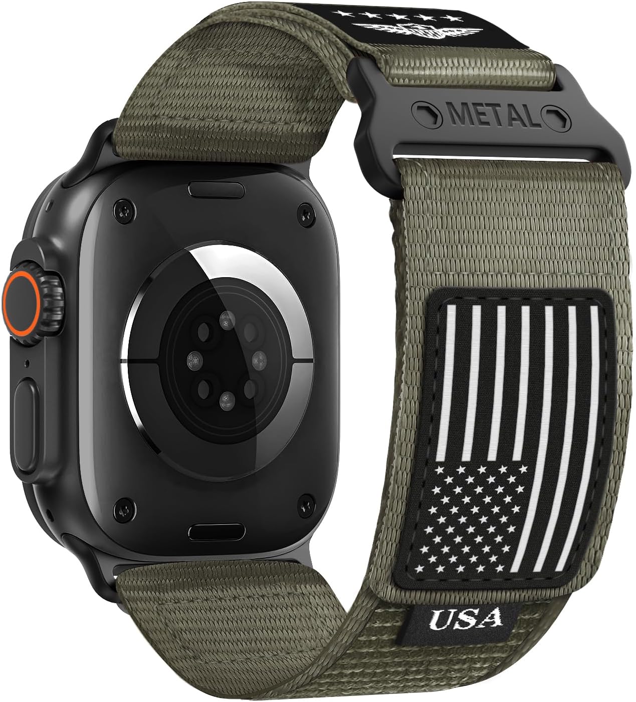 Rugged Nylon for Apple Watch Ultra 2 Band 49mm iWatch Bands 46mm 45mm 44mm 42mm Men,Soft Woven Adjustable Stars-Stripes Flag Wristbands Strap for Apple Watch Ultra Series 10/9/8/7/6/5/4/3/SE/Ultra2