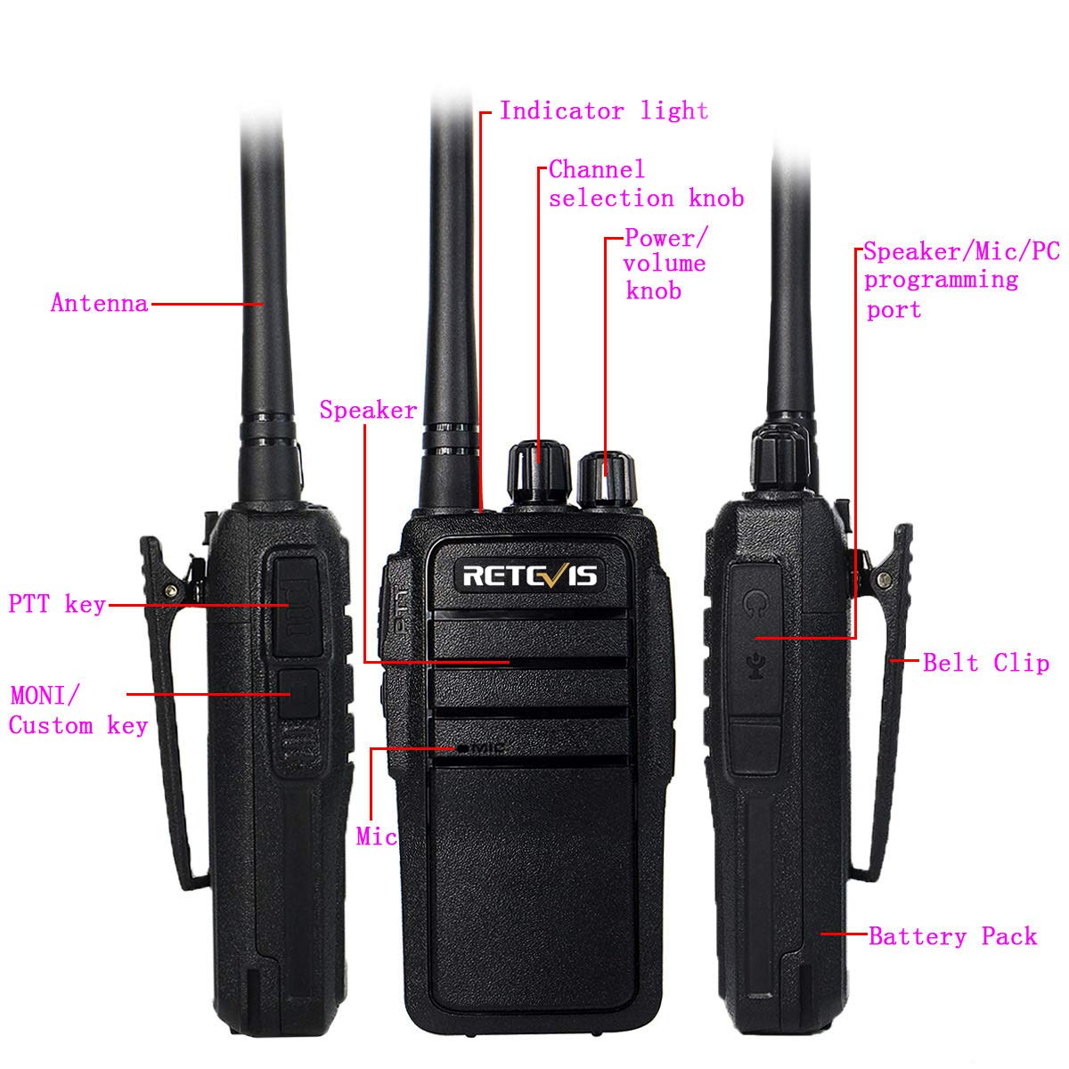 Retevis RT21 Walkie Talkie ze Słuchawkami, Przenośne Radio Dalekosiężne, Ręczny Nadajnik-Odbiornik z Możliwością Ładowania, VOX, 2-Drożne Radio dla Biznesu, plac Budowy (Czarny, 10 Szt)