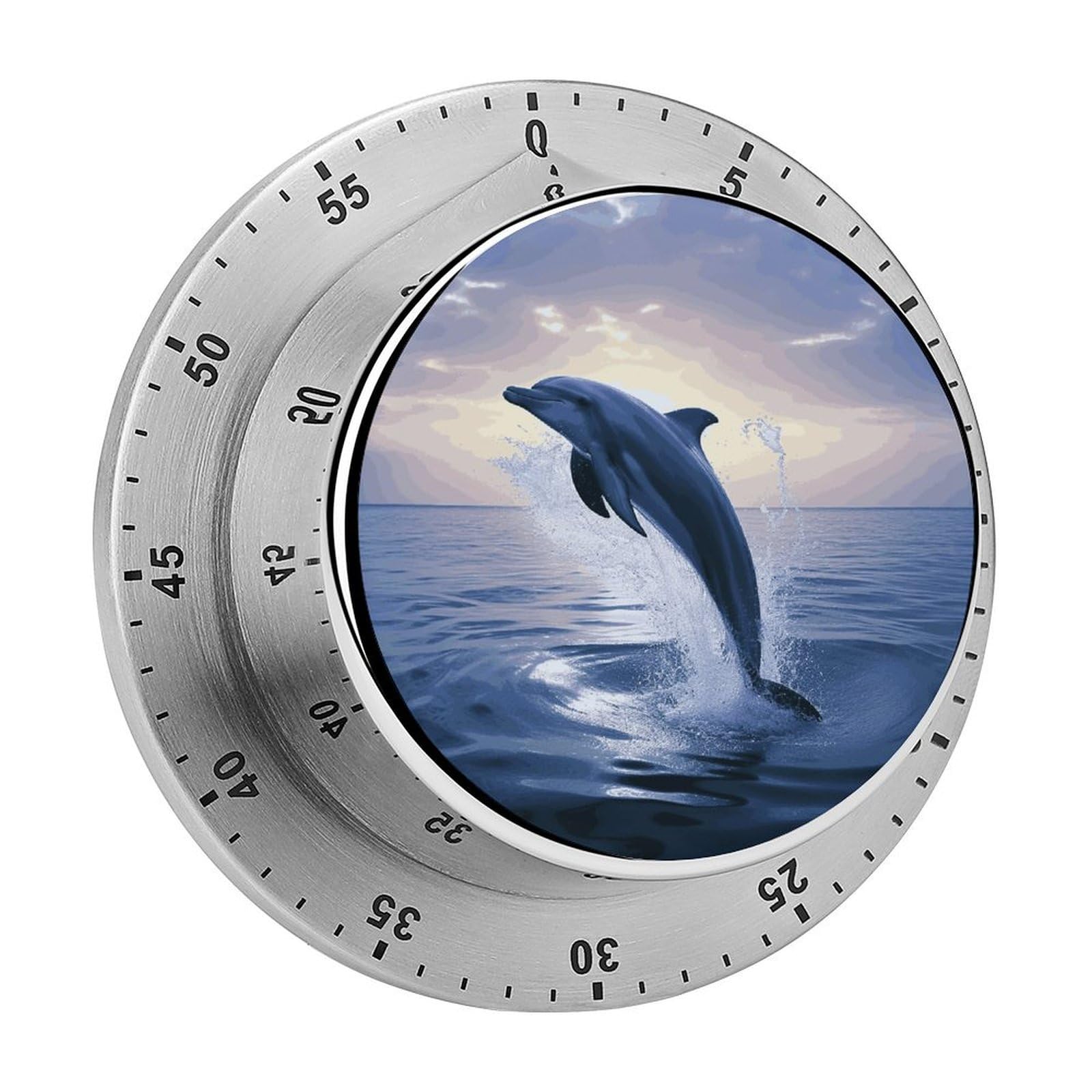 Elegant Dolphin Timer Exquisite Stainless Steel Magnetic Timers Waterproof Durable Mechanical Countdown Countup for Loud Alarm for Baking Grilling Studying