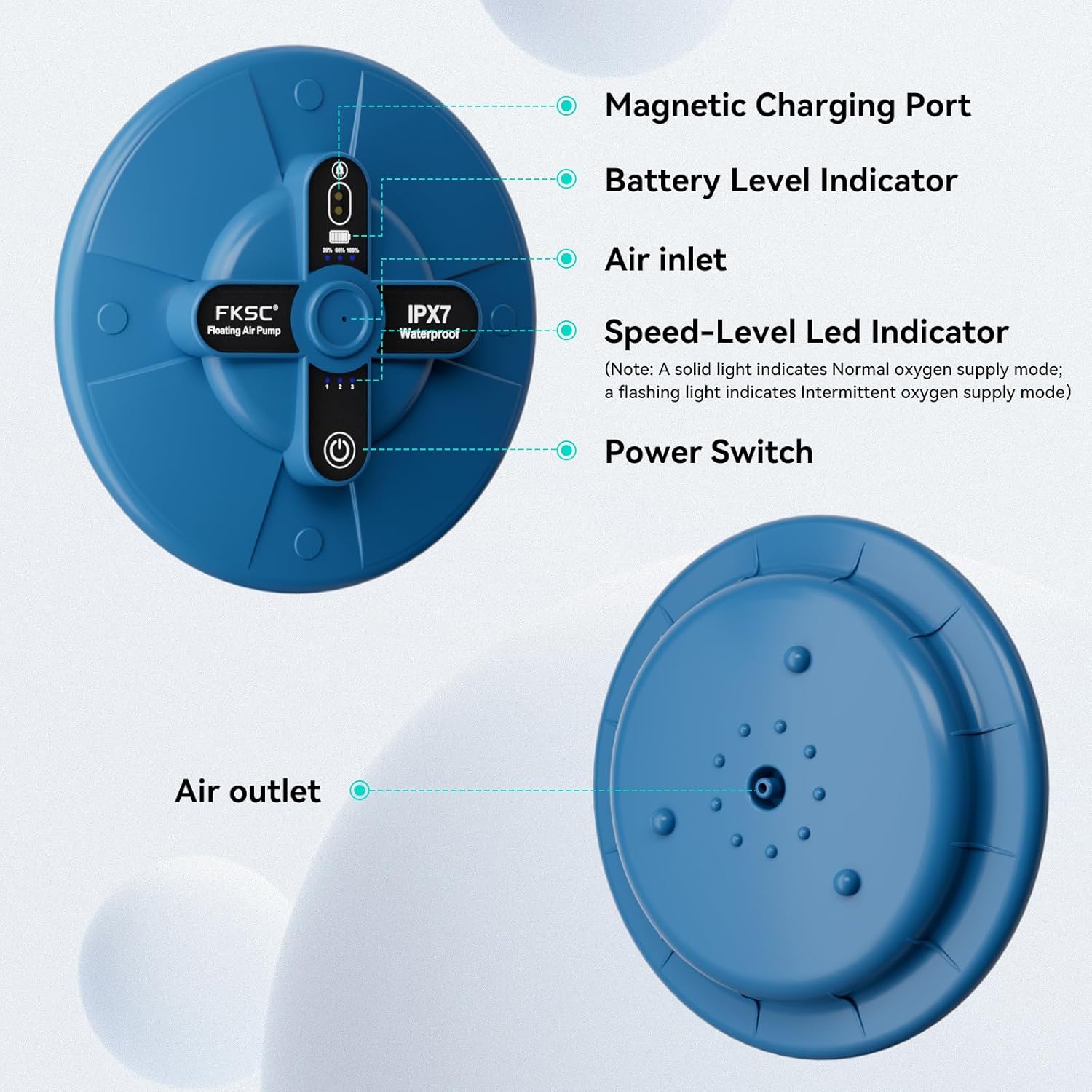 Portable Rechargeable Silent Floating Oxygen Pump | -Channel Aquarium Aerator & Inflator | 20+ Hours Battery Life for Fish Tank, Bait Bucket, Travel | ABS Shell | Outdoor, Home, Power Outage Use
